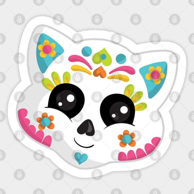 Cute Sugar Skull Cat Sticker by CraftyCatz